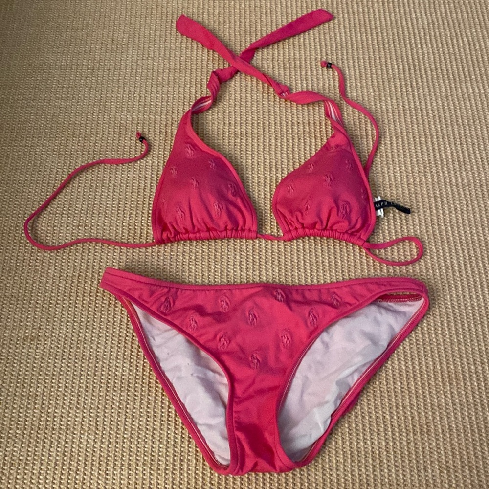Ralph Lauren Hot Pink Embroidered Triangle Bikini Set